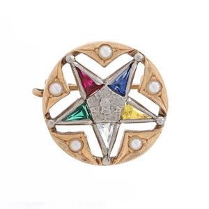 Yellow Gold Order of the Eastern Star Lapel Pin 14k Synthetic Stones Masonic OES